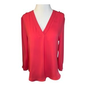 Vince Camuto Blouse V-Neck‎ Long Sleeve Coral Top XS NWT